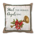 Christmas pillowcase with burlap edges featuring gold trumpet and musical score print - Golden Trumpet Wreath (7)