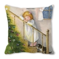 Funda de cojín navideño con estampado de acuarela de niña y mascota en piel de melocotón - 45x45cm / Estilo Niña Rubia y Perro (16)