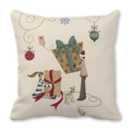 Close-up of festive Christmas illustration printed on cream peach skin pillowcase - Figures Decorating Gift Box Style (13)