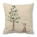 Winter greenery pillow cover with festive dog and pine tree illustration on peach skin fabric - Pine Tree and Puppy Illustration Style (17)