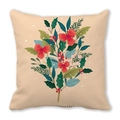 Detail view of peach skin fabric pillowcase featuring festive floral wreath print - MERRY Christmas Floral Bouquet Style (37)