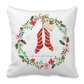 Christmas wreath throw pillow cover with watercolor stockings and festive greenery - Watercolor Wreath and Stocking Style (38)