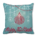 Light blue Christmas pillowcase with snowflakes and Happy New Year print - 45x45cm / Light Blue Festive Elements (16)
