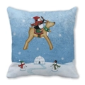Detail of Christmas pillowcase with penguin, reindeer, and snowman winter scene print - Penguin Reindeer Winter Scene Style (29)