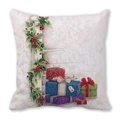 Detailed close-up of Christmas gift boxes and red berries print on peach skin pillowcase - Gift Boxes and Berries Illustration Style (28)