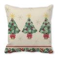 Detailed texture of peach skin fabric with three holly leaf Christmas trees and red berries - Holly Berries Christmas Tree Style (26)