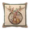 Vintage kerstkussenhoes met hert en bloemenprint op zachte perzikhuid stof - Retro Hert (1)