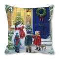Funda de cojín navideña con diseño de muñeco de nieve en suave tela de microfibra de durazno - 45x45cm / Estilo Puerta de Madera Azul Navidad (18)