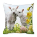 Easter pillow cover with oil painting style lambs, daffodils and colorful eggs - Easter Eggs Lambs (5)