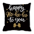 Christmas cushion cover in black fabric with golden happy Ho Ho Ho and snowflake pattern - 45x45cm / Black Gold White Wishes (18)