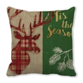 Funda de cojín navideña con silueta de reno y estampado de Tis the Season en verde - Reno a Cuadros Tis the Season (9)