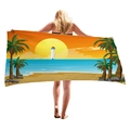 Dickes Mikrofaser-Strandtuch mit tropischem Sonnenuntergang, Leuchtturm und Palmen - Sonnenuntergang Leuchtturm Riff Stil (11) / 150x75cm