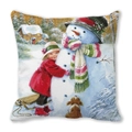 Funda de cojín navideña con diseño de niña y muñeco de nieve en tela de piel de durazno - 45x45cm / Estilo Niña Abrazando a Muñeco de Nieve (19)