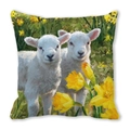 Artistic lamb and daffodil oil painting print cushion cover in yellow and white tones - White Lambs Narcissus (7)