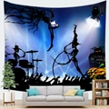 Halloween rock band skeleton tapestry hanging in a modern living room - 150x100 (Peach Skin) / Skeleton Band Style (1)