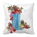 Housse de coussin de Noël carrée avec bottes de pluie et lanterne aquarelle - Style Illustration Boîte Cadeau Lampe à Pétrole