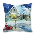 Weihnachtskissenbezug mit Ölgemälde-Motiv, verschneiter Hütte und dem Weihnachtsmann - Weihnachts-Schneenacht-Dorfmalerei (36)