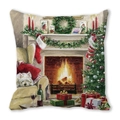 Detail eines Kissenbezugs mit Kamin, Weihnachtsbaum und Hund für festliches Ambiente - Westie Hund auf Sofa (27)