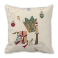 Christmas plant wreath pillowcase with hand-drawn girl, boy and puppy illustration - Girl Tying Ribbon Illustration Style (12)