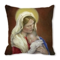 Exotic portrait pillowcase featuring Virgin Mary and baby Jesus oil painting print - Vintage Oil Madonna Style (6) / 45cmx45cm (Cover Only)