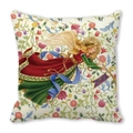 Détail de l'ange de Noël vintage et motif floral sur la taie d'oreiller peau de pêche - Ange avec flûte et fleurs (1)