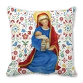 Détail de la taie de Noël avec art Vierge à l'Enfant sur tissu peau de pêche - Vierge Marie tenant l'enfant Jésus (3)