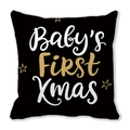 Black square cushion cover with golden Baby's First Xmas text and star patterns - 45x45cm / Baby's First Xmas Black (20)
