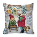 Funda de cojín navideña de piel de melocotón con escena de nieve e ilustración infantil - 45x45cm / Estilo Niños y Perro en Escena de Nieve (20)
