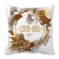 Floral owl cushion cover in peach skin fabric with artistic LOVE YOU print pattern - Love You Owls Style (5)