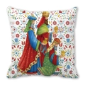 Détail de la housse de coussin avec illustration colorée des Rois Mages en art folk - Les trois mages avec décor traditionnel (5)