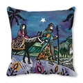 Housse de coussin style gravure sur bois avec scène religieuse sur tissu peau de pêche - Couple sur âne scène folklorique (17)
