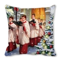 Détail de la taie d'oreiller de Noël avec scène de chorale vintage et sapins enneigés - Chorale et sapin de Noël enneigé (27)