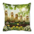 Square peach skin pillowcase featuring a delicate oil painting of five yellow ducklings - Soft Yellow Ducklings (9)