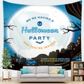 Halloween peach skin tapestry with blue haunted house, cemetery and pumpkin party design - 100x70cm Peach Skin Velvet / Blue Tone Party Invitation Style (5)