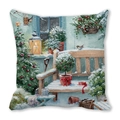 Winter Christmas tree and snowy bench oil painting print on peach skin pillowcase - Oil Painting Style Christmas Still Life (6)