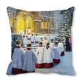 Détail de l'imprimé peinture de Noël sur la taie d'oreiller en peau de pêche - Chorale dans une scène de lanterne enneigée (32)