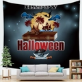 Detail view of the Halloween pirate magic book tapestry hanging in a cozy living room - 150x100(Peach Skin) / Magic Book Pirate Ship Style (1)