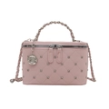Pink quilted crossbody bag with silver rivets and metallic chain strap on white background - Pink