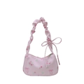 Rosa geblümte Achseltasche mit Rosenmuster und gerafftem Bubble-Riemen für Damen - Rosa