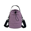Lightweight lavender purple nylon drawstring bucket bag with adjustable crossbody strap - Purple