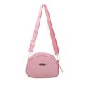 Pink crescent Oxford cloth crossbody bag with adjustable shoulder strap and metal plate - Pink