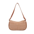 Gewebte Stroh-Dumpling-Tasche mit braunem Kunstlederbesatz und verstellbarem Riemen - Khaki (Einfacher Stil)