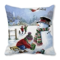 Funda de cojín navideña con estampado de muñeco de nieve y niño esquiando suave - 45x45cm / Estilo Gran Muñeco de Nieve y Esquí (21)