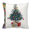 Christmas tree illustration print on a white square peach skin fabric pillowcase - Gifts Under Tree (30)