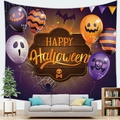 Detail of Halloween tapestry with Happy Halloween text, pumpkins, and bats on living room wall - Pumpkin Skeleton Balloon Style (7)