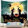 Halloween tapestry with witch silhouette and glowing pumpkins over a sofa in a living room - 150x100(Peach Skin) / Moonlight Witch Style (4)