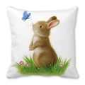 Détail de l'imprimé aquarelle lapin et papillon sur taie d'oreiller blanche peau de pêche - Lapin (2)