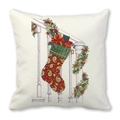 Housse de coussin de Noël avec motif chaussette et cadeaux sur peau de pêche - Style Chaussette de Noël à Motif Paisley Rouge