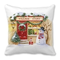 Détail de la taie d'oreiller de Noël avec imprimé magasin et bonhomme de neige festif - Magasin du Village (13)