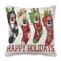 Close-up of Christmas pillow cover featuring festive socks with Happy Holidays text - 18x18 Inch / Four Christmas Stockings Combo (2)